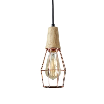 Modern Industrial Mini Pendant Lights 1-Light Hanging Light Fixture with Wire Cage Shade