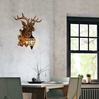 Resin Animal Wall Lighting with Deer Design Rustic 1 Light Indoor Wall Mount Light in Black