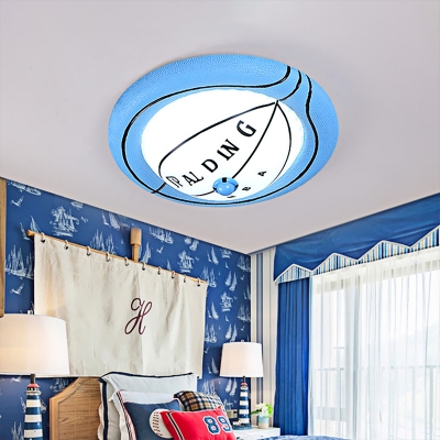 Resin Basketball Flush Ceiling Light with White Glass Shade Sports LED Flushmount