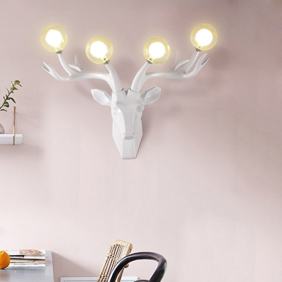 Resin Stag Head Wall Lamp with Glass Shade 4 Lights Decorative Wall Mount Lighting