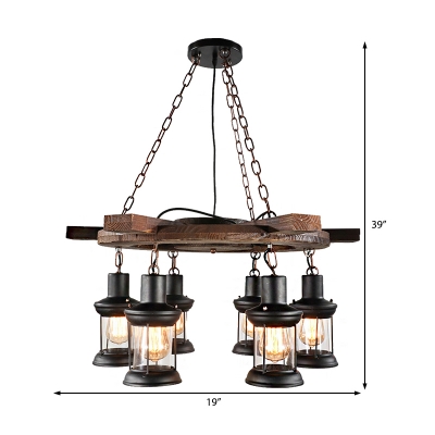 Satin Black Lantern Pendant Lamps Mediterranean Wood and Metal Ceiling Pendant Light for Restaurant