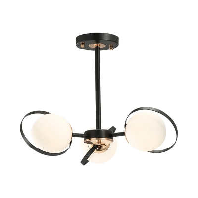 Sphere Chandelier with Black Metal Ring 3/6 Lights Frosted Glass Ceiling Pendant Light in Brass