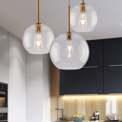 Spherical Hanging Light Glass Shade 1 Light Modern Pendant Lighting in Brass for Kitchen