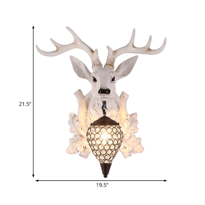 White Deer Wall Lamp with Clear Crystal Shade 1 Head Indoor Wall Sconce Light for Dining Room