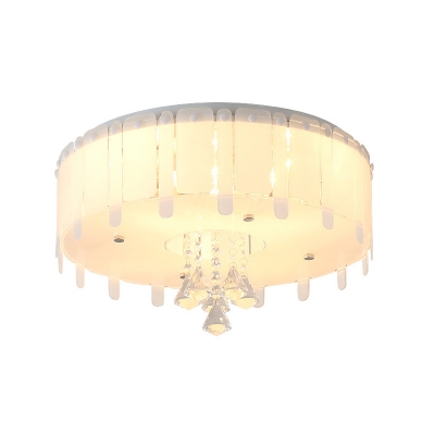 White Round Flush Mount Light for Living Room, Contemporary Unique Crystal Ceiling Light Fixture