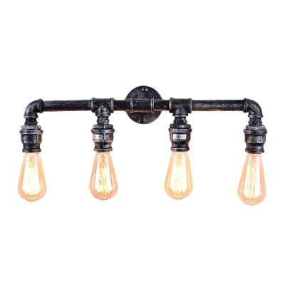 4 Light Pipe Wall Light Fixtures Steampunk Iron Open Bulb Wall Sconce Light Fixture for Indoor