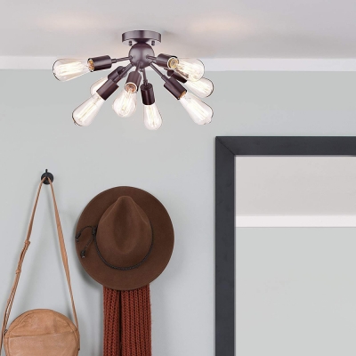 8 Light Starburst Lighting Fixture Industrial Metal Open Bulb Ceiling Lights for Bedroom