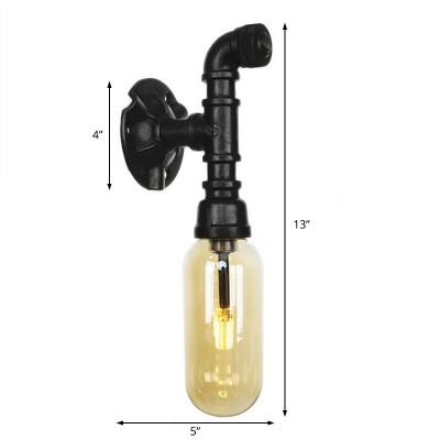 Amber Sconce Lighting Fixtures Antique Iron and Glass 1 Light Sconce Lamp with Switch for Hall