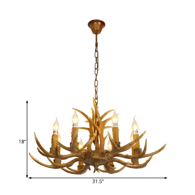 American Country Antlers Chandelier Resin Hanging Light in Gold for Coffee Shop Restaurant