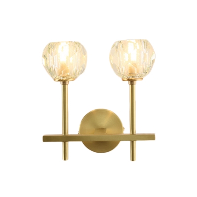 Brass Finish Wall Sconce Light Modern Metal and Crystal 1/2 Light Wall Lamp Sconce for Foyer