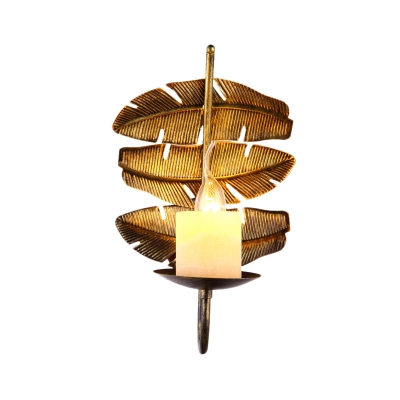 Candle Wall Sconce Lamp Retro Industrial Iron 1 Head Wall Sconce Light with Leaf Decoration