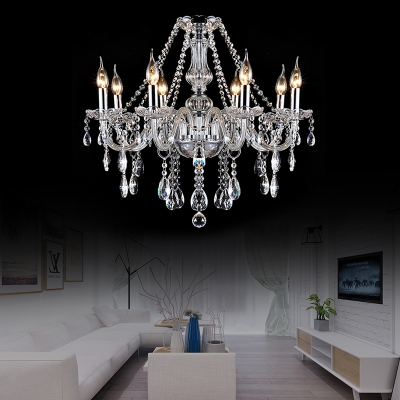 Chrome Candle Hanging Chandelier Traditional Crystal 6/8 Light Pendant Hanging Lights for Living Room