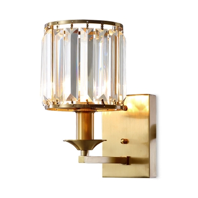 Crystal Fringe Wall Sconce Light Mid Century Metal 1 Head Cylinder Wall Lamp Sconce for Bedside