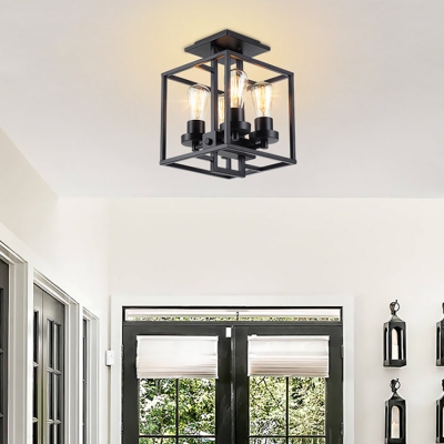 Cubic Semi Flush Chandelier Transitional Metal 4 Lights Semi-Flush Light for Corridor Hallway Foyer