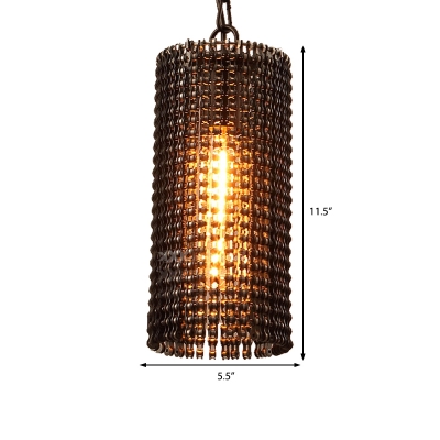 Cylinder Chain Hanging Lights for Dining Table, Vintage Metal 1 Light Pendant Lights in Black