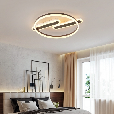 Ellipse Living Room Semi-Flush Mount Metal LED Contemporary Ceiling light in Black