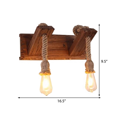 Exposed Bulb Wall Mounted Light Rustic 1/2 Light Wooden Wall Sconce Lighting for Restaurant