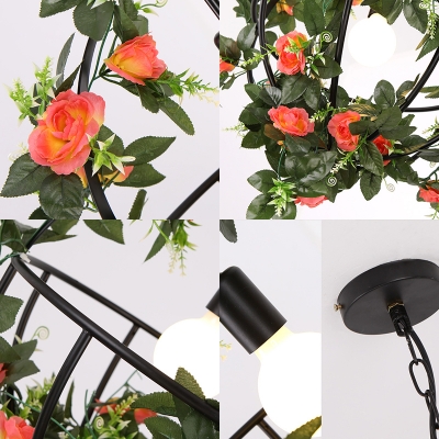 Flower Basket Hanging Pendant Lights Nordic Style Iron 1 Light Hanging Lights in Black with Chain