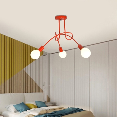 Living Room Curve Semi Flush Ceiling Light Metal 3/5 Light Contemporary Blue/Red Flush Mount Light