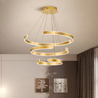 Metallic C Shape Ceiling Pendant Light Modernism Led Ambient Lighting in Gold