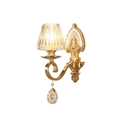 Mid Century Modern Cone Wall Lamps Metal and Glass 1 Light Wall Light Fixture with Crystal for Corridor