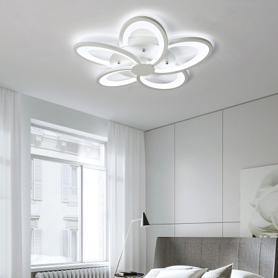 Modern Floral Flushmount Lighting Acrylic White Led Flush Ceiling Light with Round Canopy