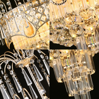 Multi-Tier Crystal Chandelier Contemporary Crystal Drum Ceiling Lights in Gold for Dining Room