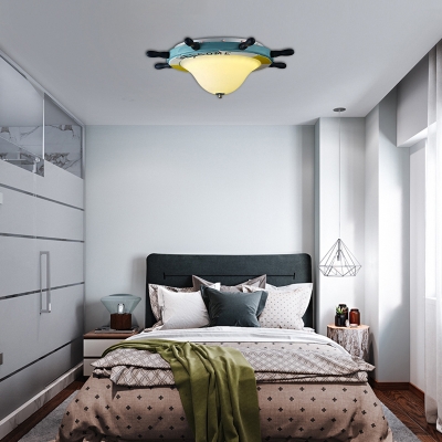 Nautical Kids Rudder Ceiling Light Frosted Glass Shade Led Flush Ceiling Light in Third Gear