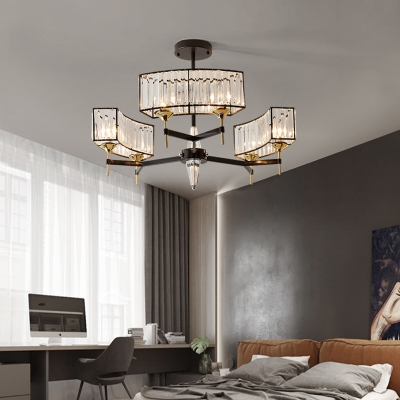 Novelty Chandelier Light Modern Iron Crystal Ceiling Chandelier in Black and Brass for Living Room