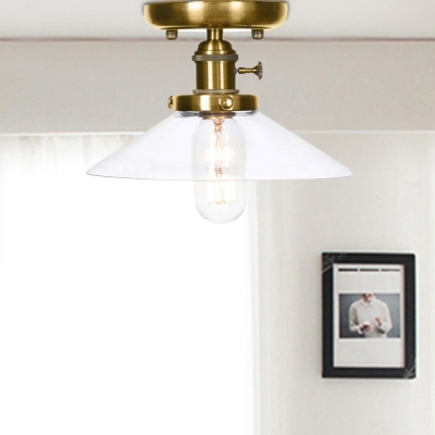 Olde Brass Flared Semi Flush Mount Light Aged Metal 1 Head Semi-Flush Light for Bathroom