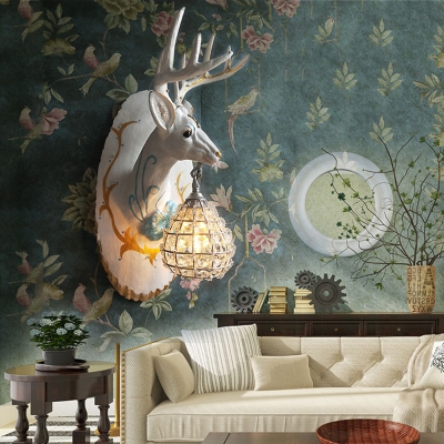 Resin Deer Wall Mounted Light Village Style 1 Bulb Living Room Wall Sconce Light