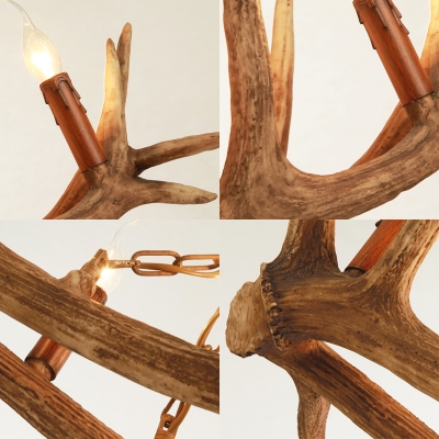 Rustic Antler Hanging Light with Exposed Bulb 5 Lights Resin Chandelier for Kitchen