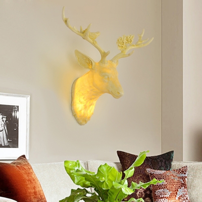 Single Light Deer Wall Lamp with Flower and Bird Resin Rustic Wall Mount Light