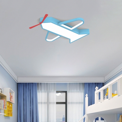 Sky Blue Aircraft Ceiling Light Nordic Metallic Led Flush Mount Lighting for Kids