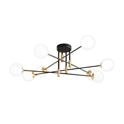 Sputnik Semi Flush Mount with Sphere Opal Glass Shade Post Modern Semi Flush Ceiling Light in Brass