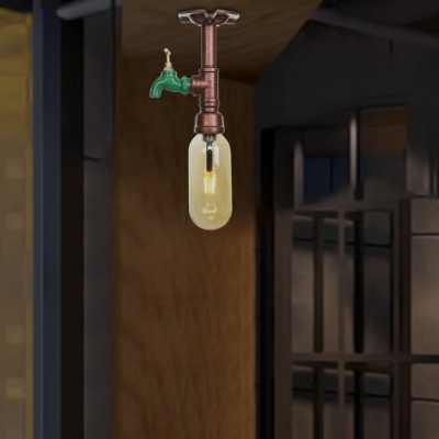 Steampunk Pipe Semi Flush Iron and Glass 1 Bulb Semi Flush Ceiling Lights for Foyer Corridor Hallway
