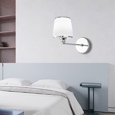 Tapered Wall Sconce Light Modernism White Glass 1 Light Wall Light Fixture in Polished Chrome