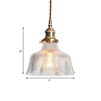 Wavy Pendant Ceiling Light Industrial Modern Ribbed Glass 1 Light Hanging Lights for Study