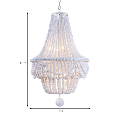 White Beaded Chandelier Light French Country Wood 8 Light Empire Chandelier for Indoor