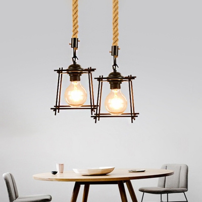 Woven Rope Ceiling Pendant Lights for Indoor, Rustic Cage Hanging Pendant Lights in Black