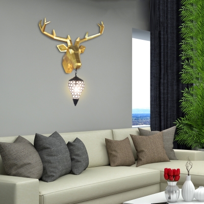 1-Light Deer Wall Light Fixture with Clear Crystal Lampshade Art Deco Sconce Lighting in Black Finish