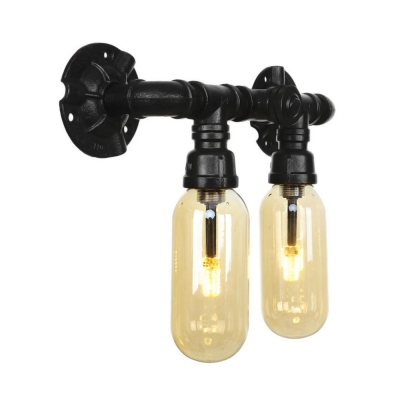 Amber Sconce Lighting Fixtures Antique Iron Pipe Sconce Lights with Switch for Bathroom