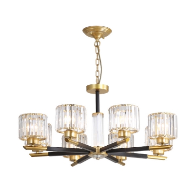 Black Brass Cylindrical Ceiling Chandelier Modern Crystal 3/6/8 Lights Ceiling Pendant Lights for Living Room