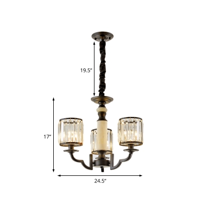 Black Cylindrical Chandelier Light Crystal and Iron Pendant Chandelier for Living Room and Bedroom