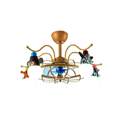 Cartoon Little Animals Ceiling Chandelier Iron and Acrylic 5 Light Ceiling Fan for Baby Kids Bedroom