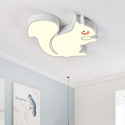 Cartoon Squirrel Ceiling Light Fixture Metal White Flush Mount Light with Acrylic Diffuser