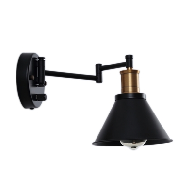 Cone Wall Sconce Lamps Industrial-Style Metal 1 Light Wall Sconce Lighting in Black and Satin Brass