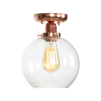 Copper Semi Flush Mount Light Aged Metal 1 Head Semi-Flush Light with Glass Shade for Living Room