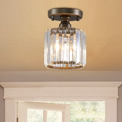 Crystal Cylinder Semi Flush Ceiling Light Modern Iron 1 Head Semi Flush Light in Rust for Indoor
