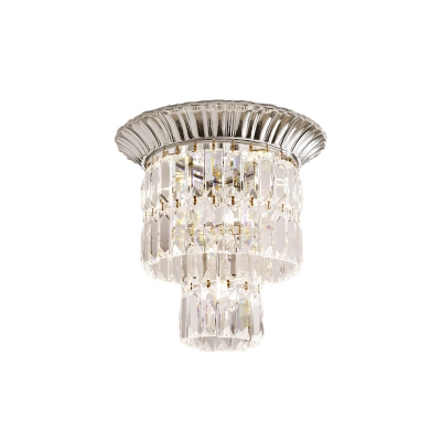 Gold/Chrome 2-Tier Ceiling Fixture Modern Crystal Metal Cylinder Ceiling Lights for Foyer